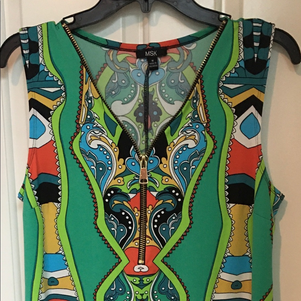 MSK brand, green, zipper V-neck, Medium dress